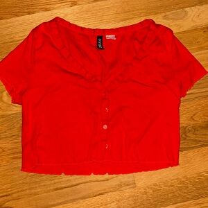 Red Divided Button Down Top